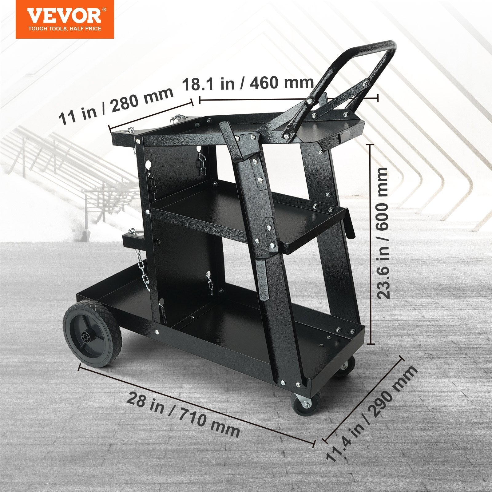 VEVOR Welding Cart, 3-Tier Welder Cart Heavy Duty with 400 Lbs Weight Capacity, 360¡Ã Swivel Wheels, Tank Storage Safety Chains, Rolling MIG Welder Cart for TIG, ARC, MMA, Plasma Cutter Welding Machine