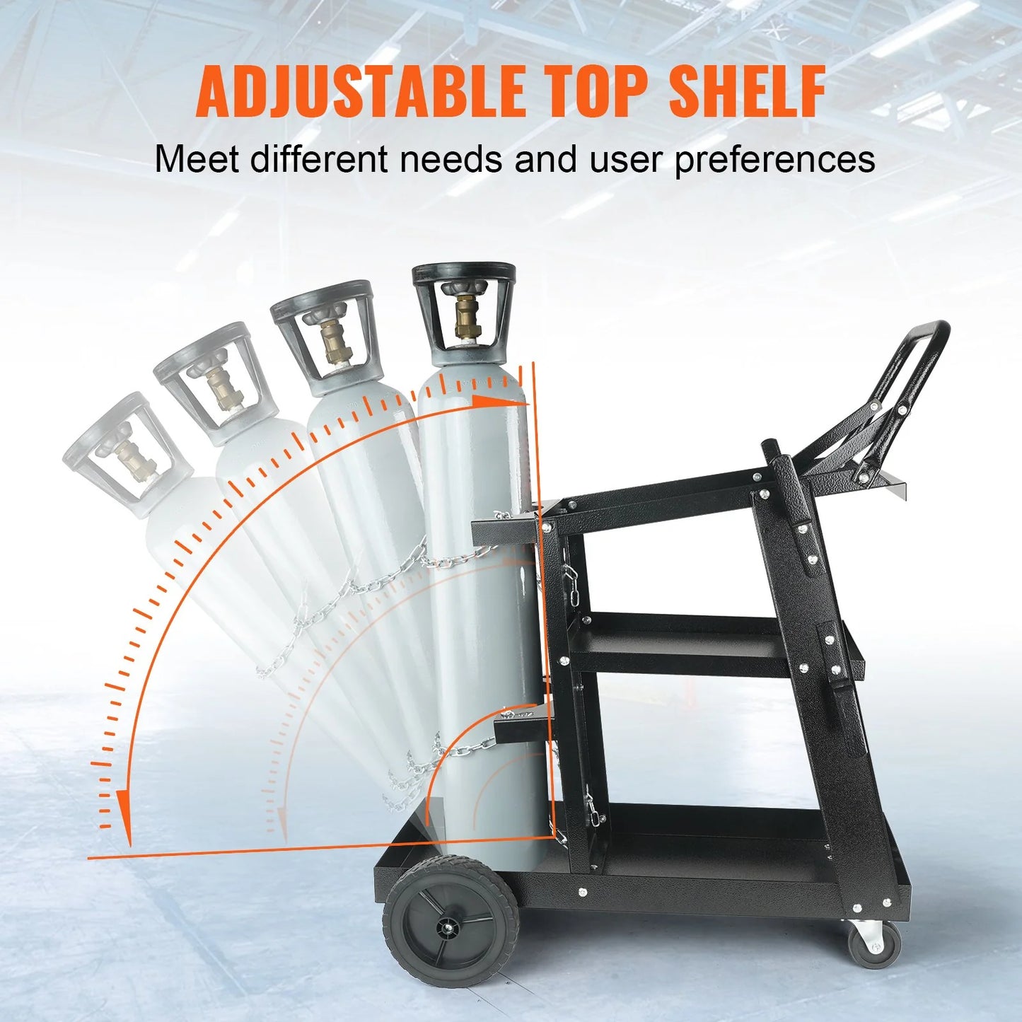 VEVOR Welding Cart, 3-Tier Welder Cart Heavy Duty with 400 Lbs Weight Capacity, 360¡Ã Swivel Wheels, Tank Storage Safety Chains, Rolling MIG Welder Cart for TIG, ARC, MMA, Plasma Cutter Welding Machine